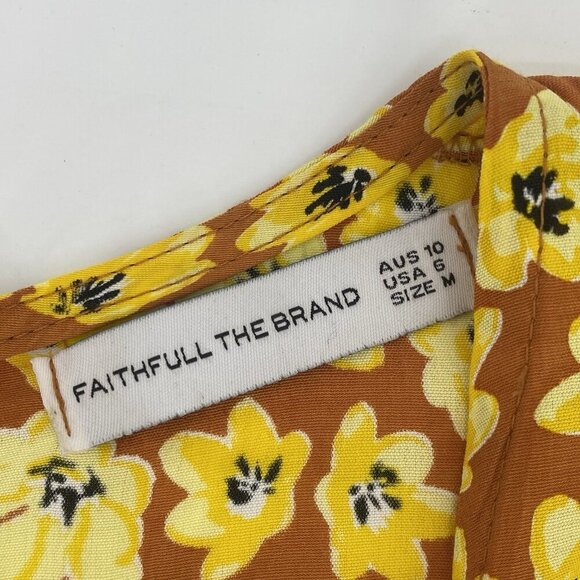 FAITHFULL THE BRAND Sm Ilia Thelma Floral Tie Back Dress Saffron Yellow Orange - Picture 5 of 13
